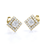 Bezel 4 Prong 0.43 CT TDW Princess Cut Certified Lab Diamond Pave Set Stud Earrings in White Gold