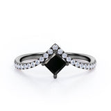 Tiara Design 1.25 Carat Princess Cut Black Diamond Four Prong Pave Engagement Ring In White Gold