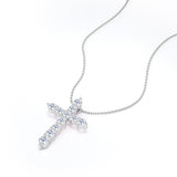 Shared-Prong 0.10 TCW Round Shape Moissanite Pave Style Cross Pendant Necklace in 18K White Gold Plating over Silver