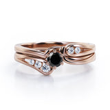 Mini Channel Design 0.5 TCW Round Cut Black Diamond Six-Prong Bridal Ring Set in Rose Gold