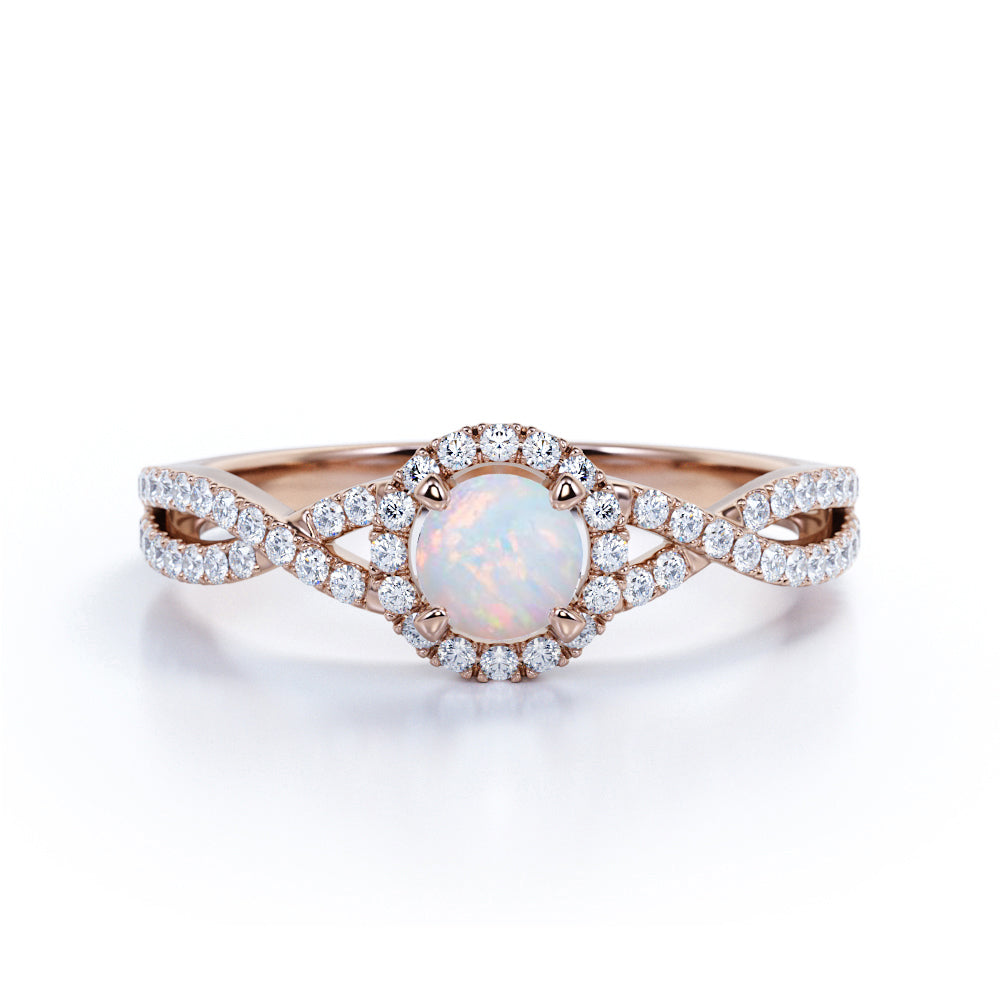 Split Shank 1.50 Ct Round Cut Lab Created Opal Engagement Ring