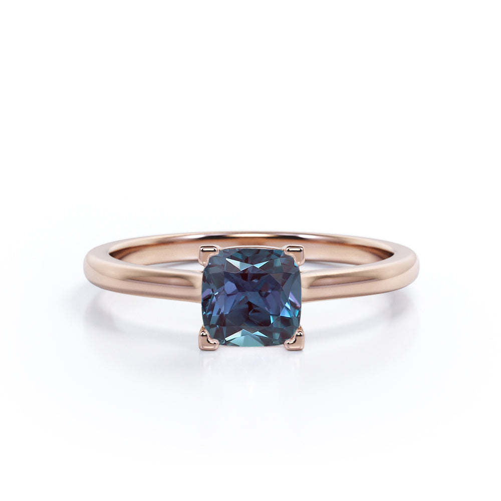 Minimal Four Prong 1 Carat Cushion Cut Lab Created Alexandrite Solitaire Engagement Ring In White Gold For Her