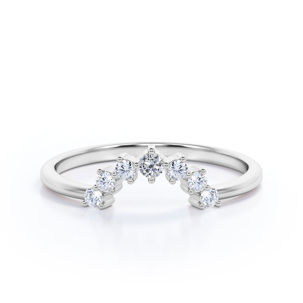 0.10 TCW Round Shape Curved Pave Wedding Band