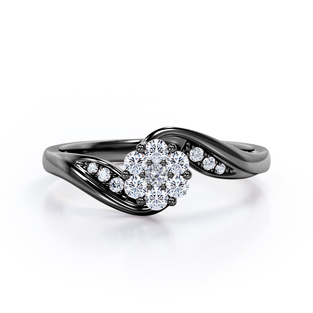 Floral Cloud Clustered 0.55 carat Round Moissanite and Diamond Distorted Engagement Ring in Rose Gold