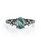 Luxurious Clover Lucky Leaf 0.5 carat Oval Moss Green Agate and Diamond Engagement Ring in Rose Gold
