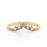 Crown Design 0.10 TCW Round Shape Diamond Chevron Wedding Band in Black Gold