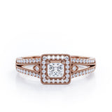Split-Shanked Pave 1.55 Carat Princess Cut Moissanite and diamond Milgrain-Bordered Halo Engagement Ring in White Gold