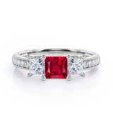 Trilogy 1.25 ct Princess Lab-Created Ruby Vintage Engagement Ring