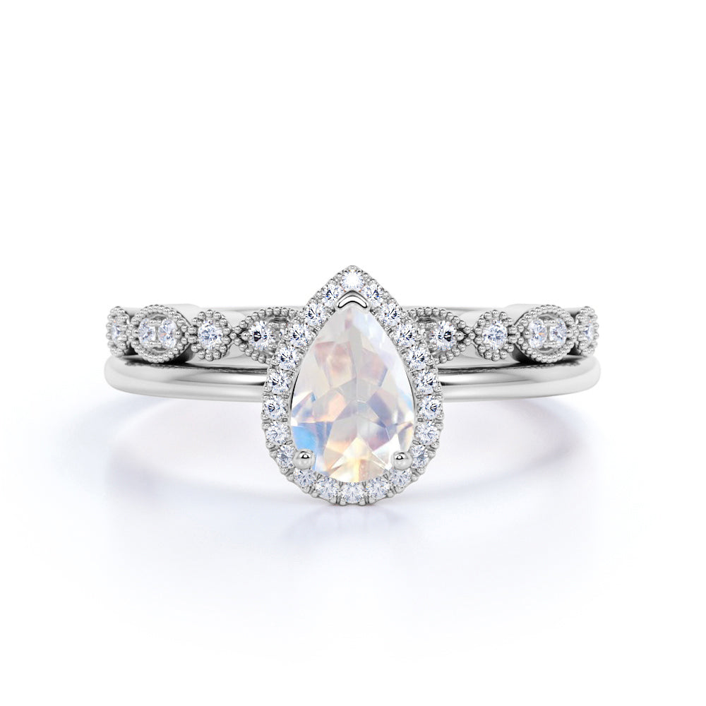 1.5 ct Pear Rainbow Moonstone Infinity Wedding Set