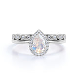 1.5 ct Pear Rainbow Moonstone Infinity Wedding Set
