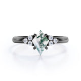 Clustered Triangle 1 Ct Kite Moss Agate Engagement Ring