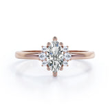 Classic 7 Stones 0.55 carat Marquise Moissanite and Diamond Engagement Ring in Rose Gold
