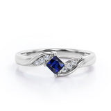Twisted 7 Stone Ring - 0.55 carat Princess Blue Sapphire and Moissanite Elegant Engagement Ring in Rose Gold