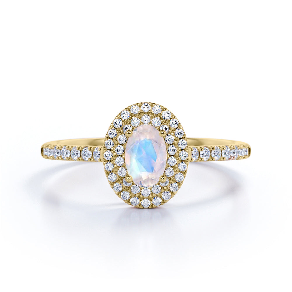 1.75 Carat Oval Moonstone and Diamond Engagement Ring in Rose Gold - Large Moonstone Ring