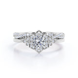 Art Deco 1.50 Carat Round Cut Moissanite Wedding Ring Set