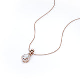 1.10 Carat Bezel Set Pear Shape Certified Moissanite and Diamond Scallop Setting Stud Pendant Necklace in Rose Gold