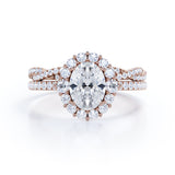 Halo 2 Carat Oval Cut Moissanite Bridal Set