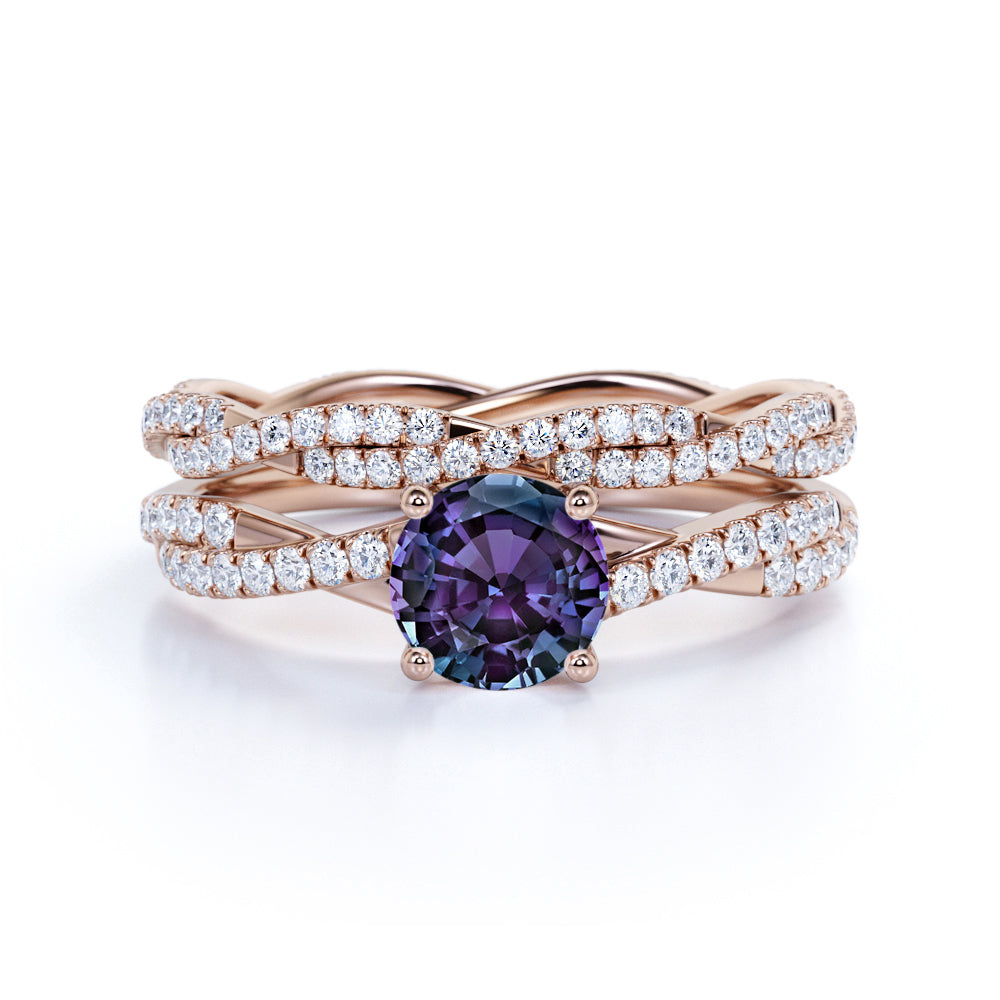 1.75 Ct Round Cut Lab Alexandrite Infinity Bridal Set