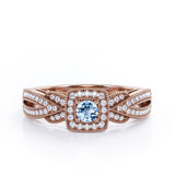 Extravaganza Milgrain Bordered - 1.45 Carat Round Brilliant Cut Aquamarine - Halo Pave Channel Engagement Ring in White Gold