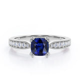 Beaded Eight Prongs 1.25 Carat Cushion Cut Sapphire And Diamond Antique Milgrain Engagement Ring In Rose Gold