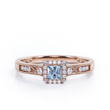 Infinity Milgrain - 1.15 Carat Princess Cut Aquamarine - Petite Pave Channel - Halo Engagement Ring in White Gold