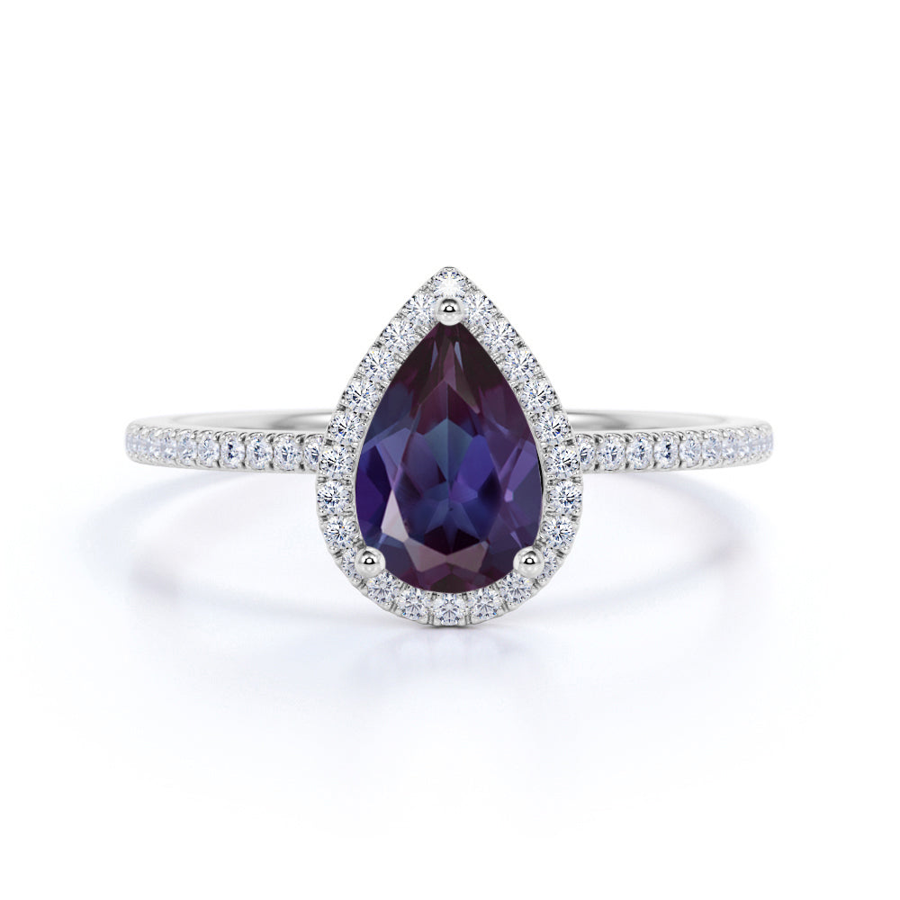 1.50 Ct Pear Lab Alexandrite Semi Eternity Engagement Ring