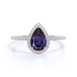 1.50 Ct Pear Lab Alexandrite Semi Eternity Engagement Ring