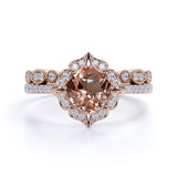 Antique 1.50 ct Cushion Morganite Halo Bridal Set