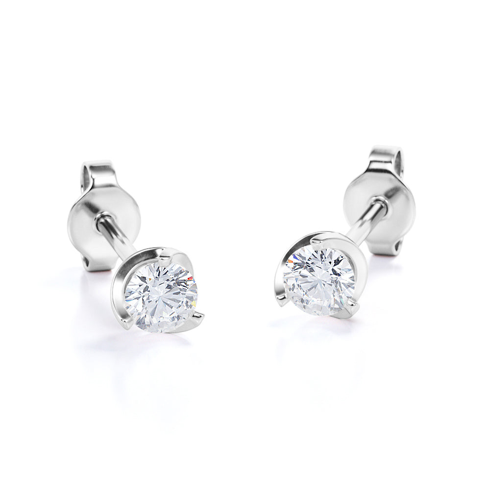 Single Stone 1 Carat Round Certified Moissanite Martini Set with Tension Back Stud Earrings in Yellow Gold