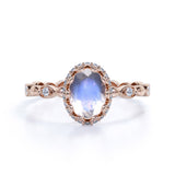 1.50 Carat Oval Moonstone Wedding Ring in Rose Gold - Blue Moonstone Ring