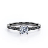 Four Prong Set - 1.25 TCW Princess Cut Moissanite with Lab Created Black Diamond - Scalloped Pave Engagement Ring in White Gold