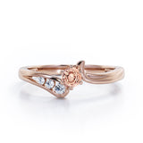 Curved Band - Six Prongs 0.5 carat Round Morganite and Moissanite Artistic Engagement Ring in Rose Gold
