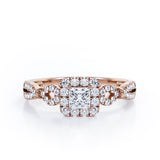 0.5 TCW Princess Cut Diamond - Triple Halo Design - Split Shank Pave Engagement Ring - 10K Black Gold