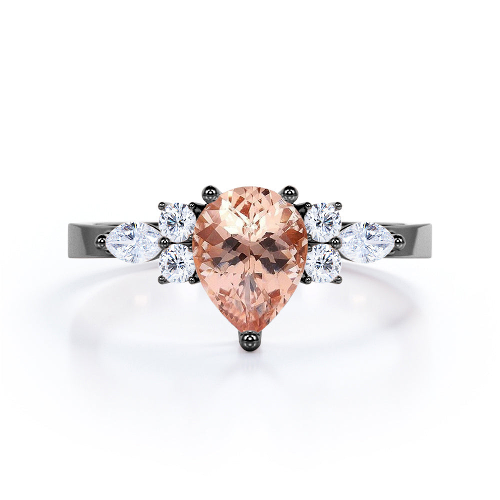Classic 1 carat Pear Shape Cut  Morganite and Moissanite Engagement Ring in White Gold