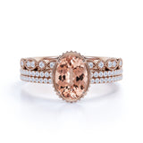 Limited Time Sale 1.75 carat Morganite and Diamond Trio Wedding Bridal Ring Set in 10k Rose Gold with One Engagement Ring and 2 Wedding Bands