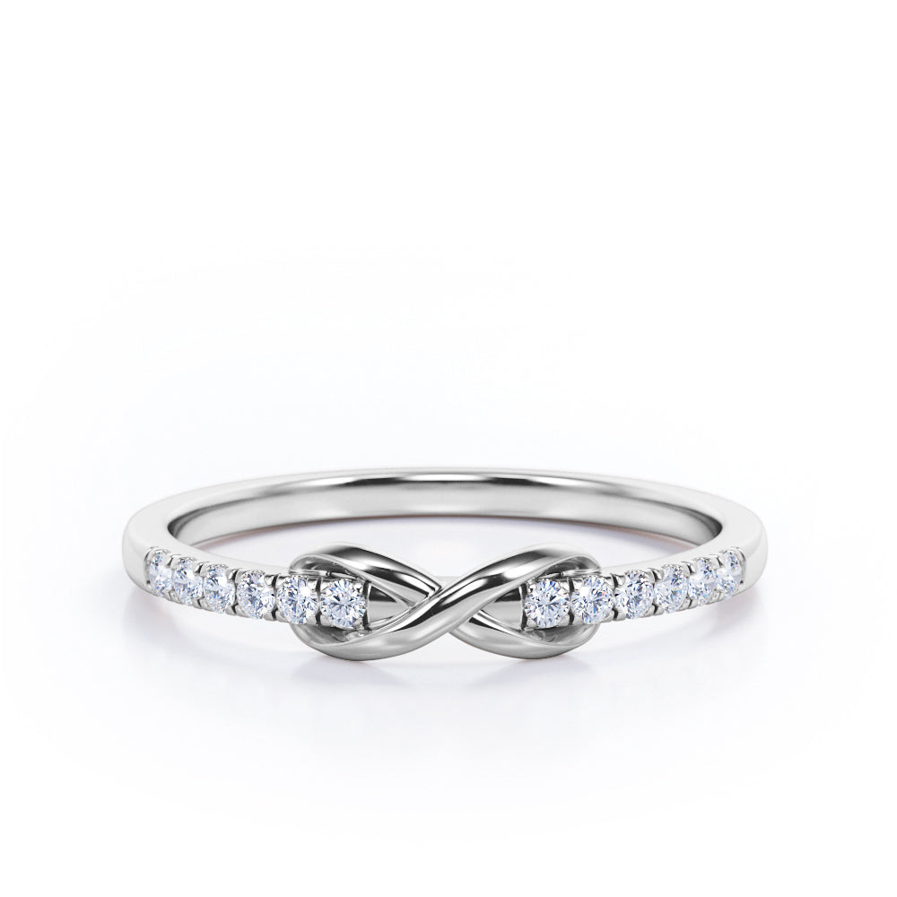 Dainty 0.1 carat Round Moissanite/Diamond Infinity Wedding Band in Rose Gold