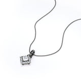 Bezel Set 1.10 Carat Princess Certified Moissanite and Diamond Halo Single Bail Pendant Necklace in Black Gold