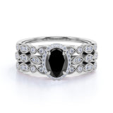 Bestselling 2 Carat Oval cut Lab Black Diamond Trio Wedding Ring Set in White Gold