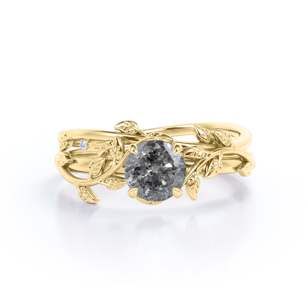 0.50 Ct Round Salt and Pepper Diamond Floral Bridal Set