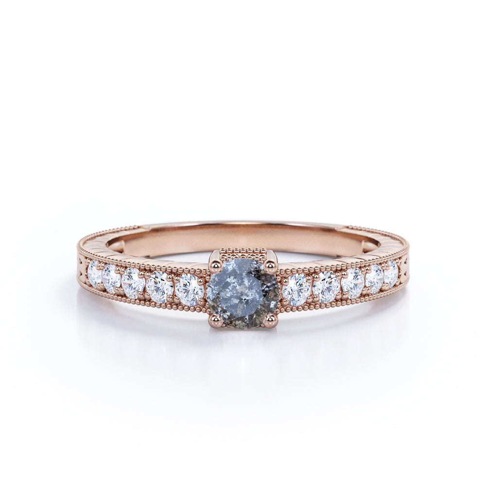 Vintage 0.45 Ct Round Cut Salt and Pepper Diamond Engagement Ring