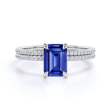 Solitaire 1.30 Ct Emerald Cut Lab Sapphire Bridal Set