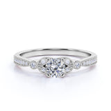 Leaves 1 Carat Round Moissanite and Diamond Modern Art Deco Engagement Ring in Rose Gold