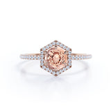 Elegant Hexagon Style 1.75 Carat Round Orange Peach Morganite and Diamond Engagement Ring in Rose Gold