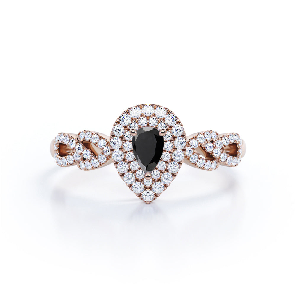 1.67 Carat Pear Cut Lab Grown Black Diamond Double Halo Engagement Ring In White Gold