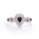 1.67 Carat Pear Cut Lab Grown Black Diamond Double Halo Engagement Ring In White Gold