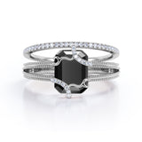 1.75 ct Emerald Lab Black Diamond V Shank Bridal Set