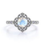 Flower 1.1 ct Round Moonstone Engagement Ring
