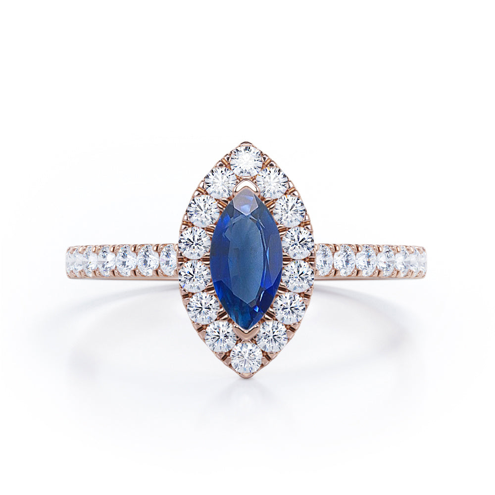 Classic Marquise 1 carat Marquise Blue Sapphire and Diamonds Engagement Ring in White Gold