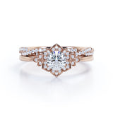 Art Deco 1.50 Carat Round Cut Moissanite Wedding Ring Set