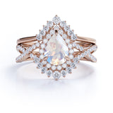 1.25 ct Teardrop Moonstone Infinity Wedding Set